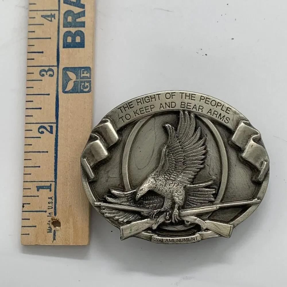 The Right to Keep and Bear Arms Belt Bergamot Buckle Guns Eagle 1984 Pewter EUC